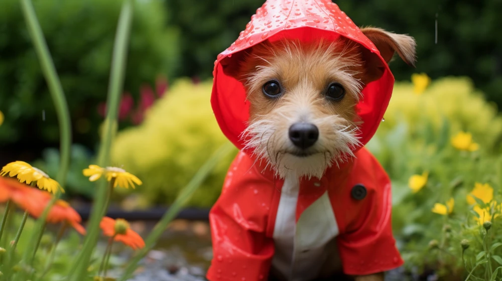 Dog wearing a raincoat